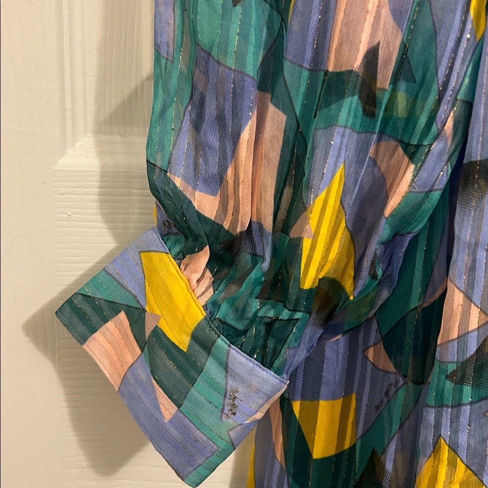 Coach 1941 Bold Geo Geometric Yoke Mini Dress Gold Thread New Size 0 Flowy - Picture 8 of 16